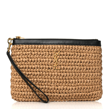 Saint Laurent Raffia Zipped Pouch Natural Black 1 of 9