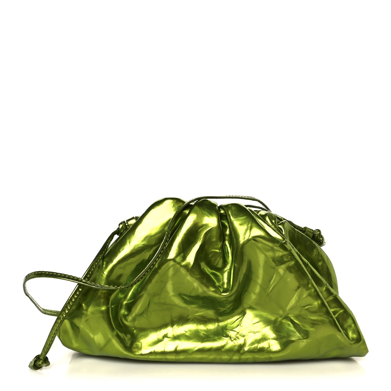 Bottega Veneta Metallic Crushed Calfskin The Mini Pouch Chlorophyll 1 of 12