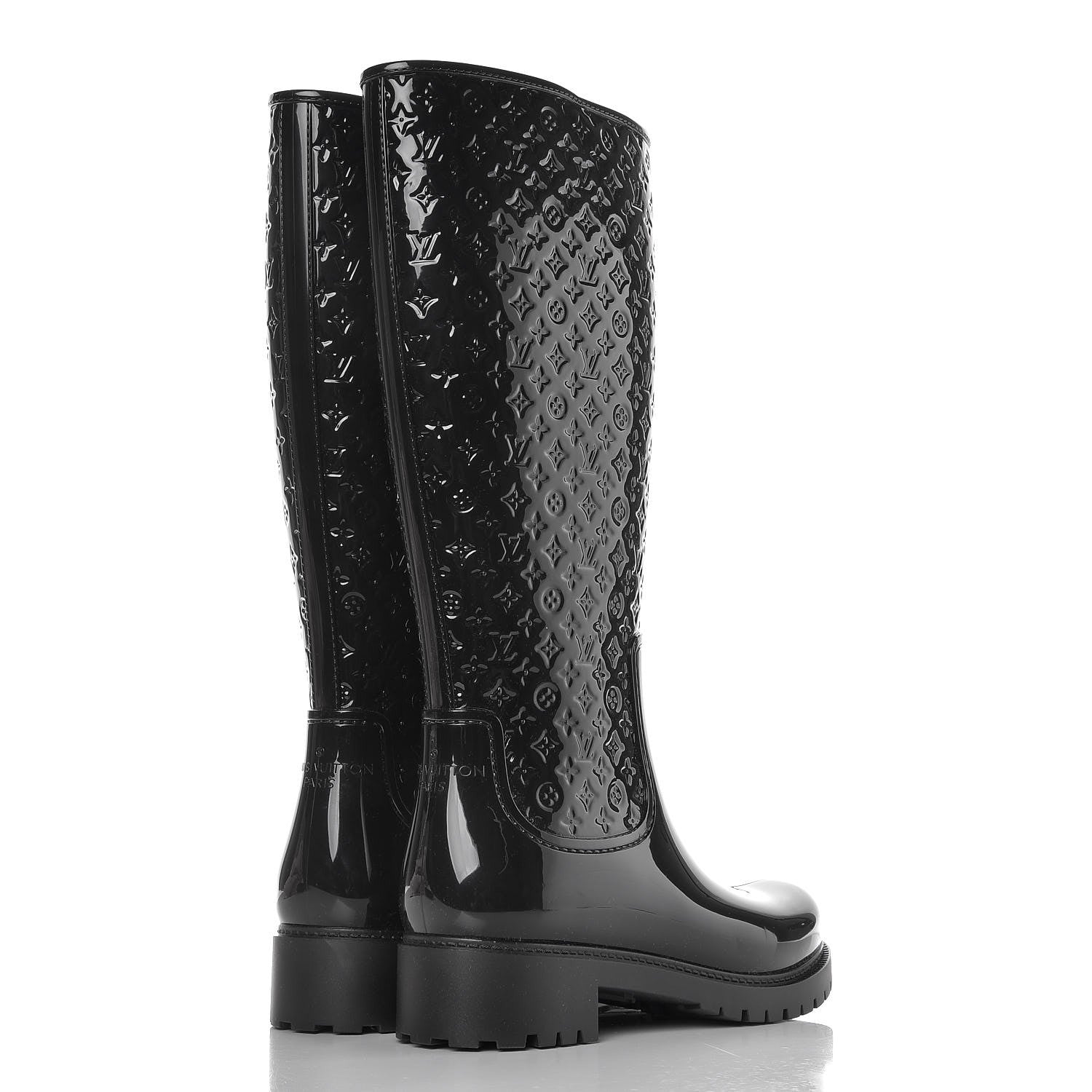 Louis Vuitton Rubber Embossed Monogram Splash Rain Boots 39 Black 4 of 7