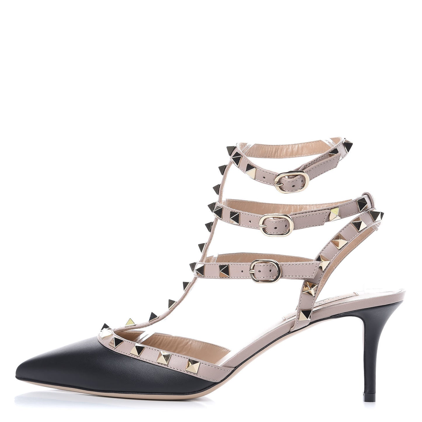 Calfskin Nappa Rockstud Ankle Strap 65mm Pumps 40 Black Poudre