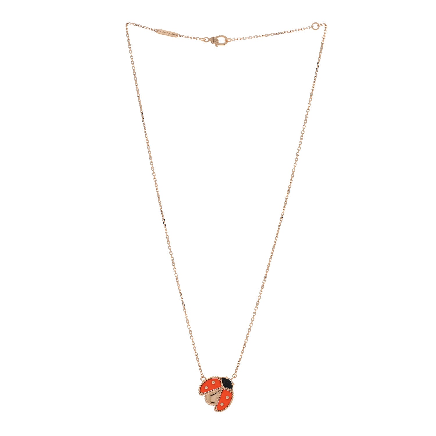 Van Cleef & Arpels 18K Rose Gold Carnelian Black Onyx Lucky Spring Open Wings Lady Bug Pendant Necklace 3 of 4