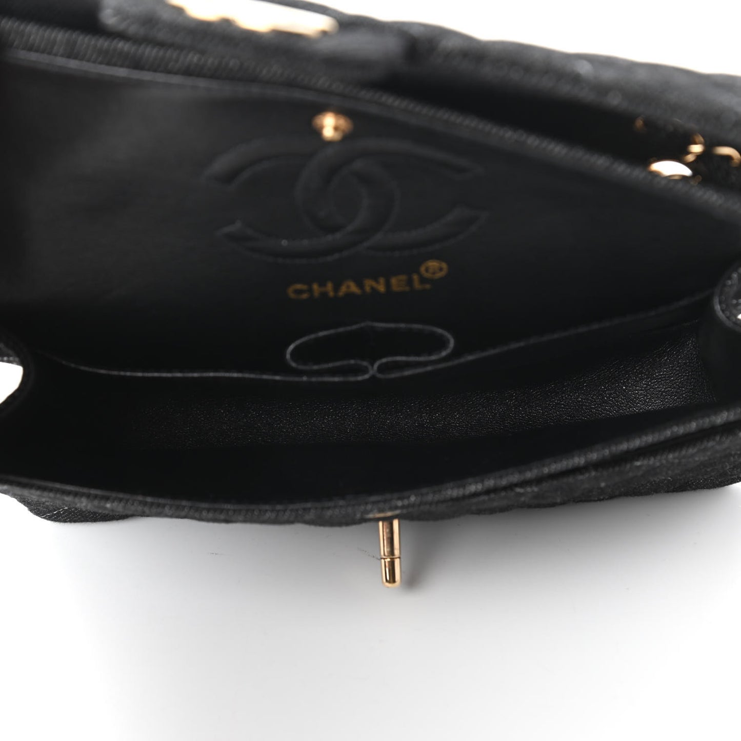 Denim Quilted Small Double Flap Black