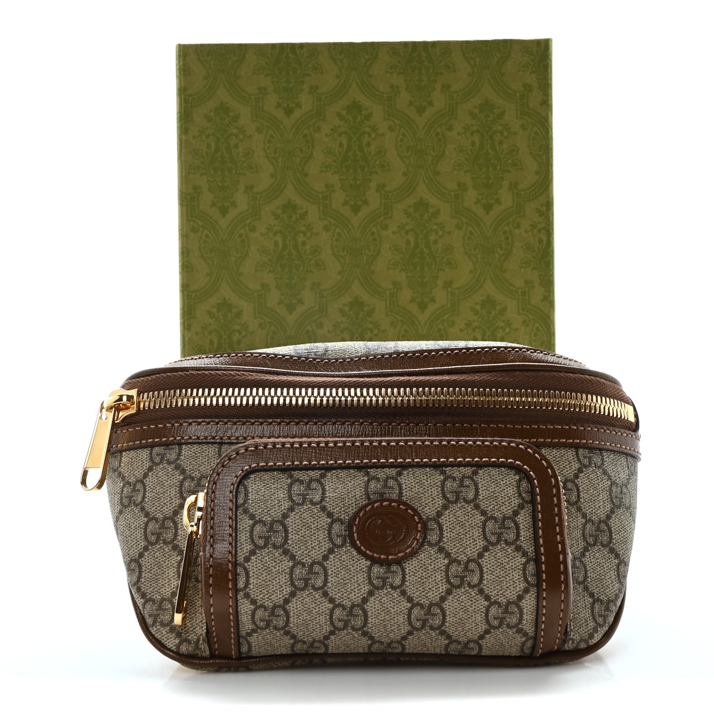 GG Supreme Monogram Textured Calfskin Retro Interlocking G Belt Bag Beige Ebony Brown Sugar