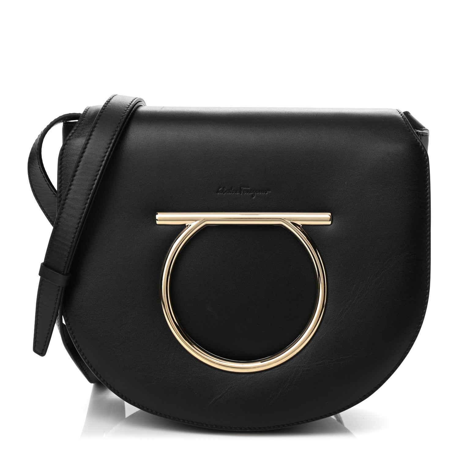 Salvatore Ferragamo Calfskin Large Vela Flap Bag Black 1 of 9