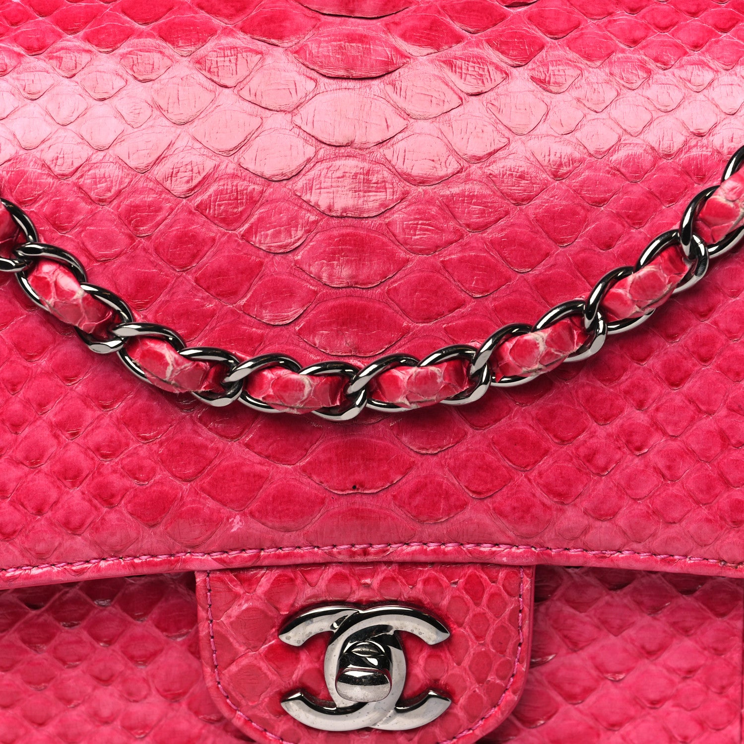 Chanel Snakeskin Medium Double Flap Pink 8 of 12