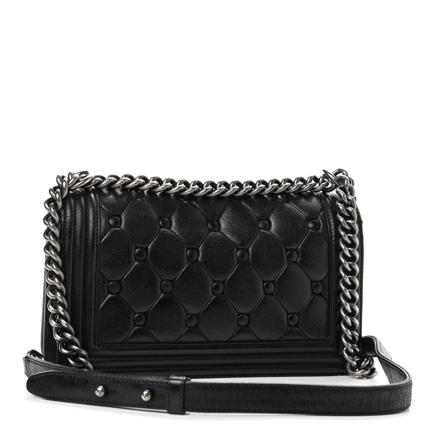 Goatskin Chesterfield Quilted Medium Celtic Boy Flap Black