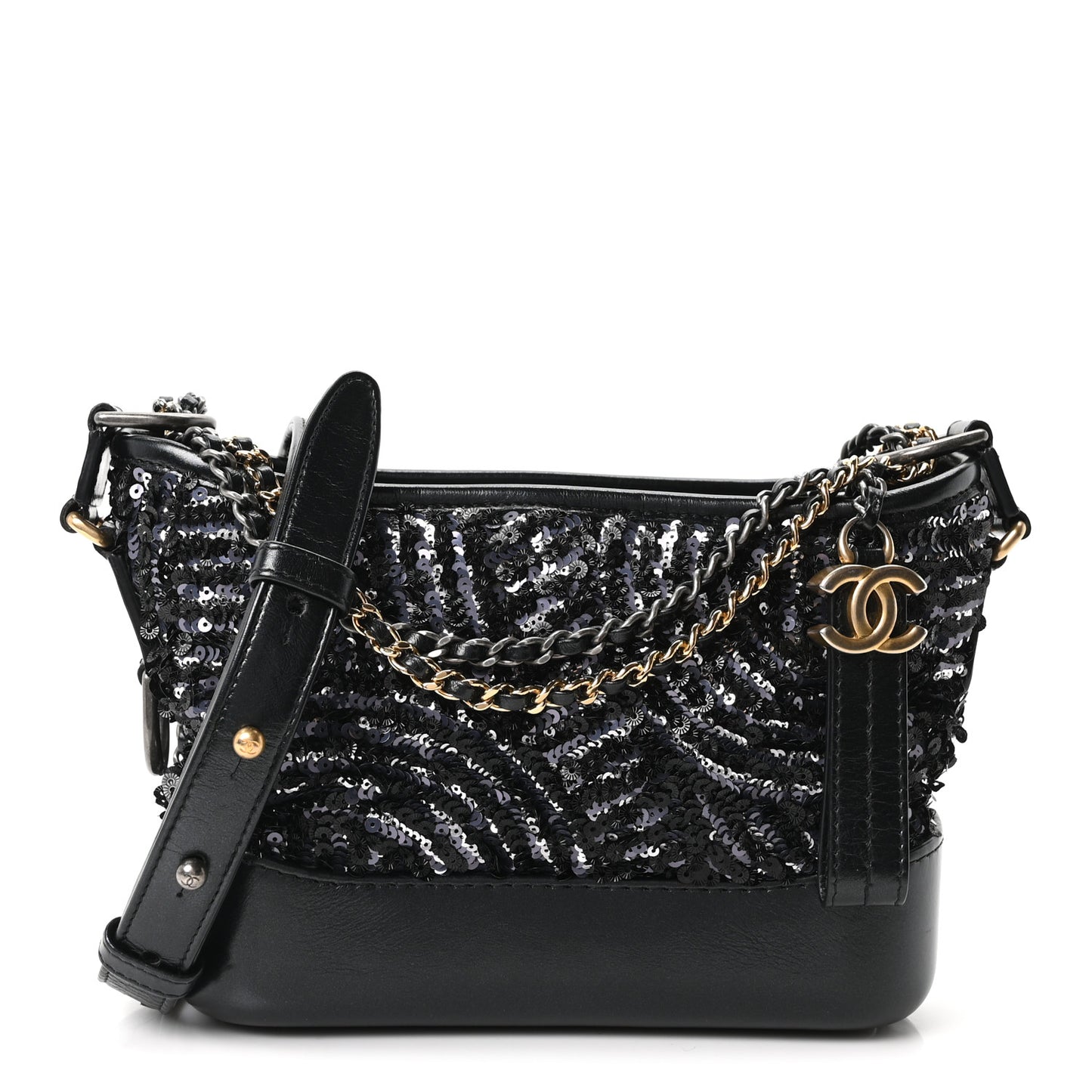 Sequin Calfskin Small Gabrielle Hobo Black Silver