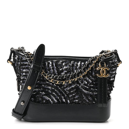 Chanel Sequin Calfskin Small Gabrielle Hobo Black Silver 1 of 10