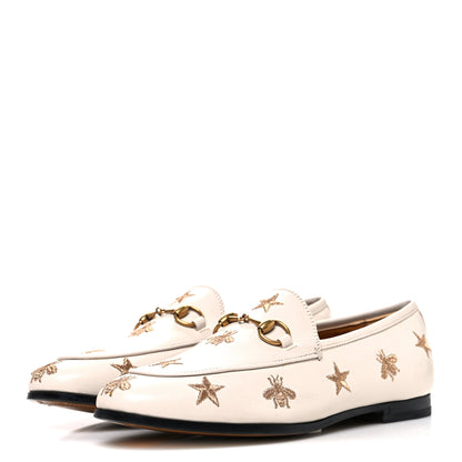 Gucci Goatskin Bee Star Embroidered Womens Jordaan Loafers 36 Mystic White 4 of 11