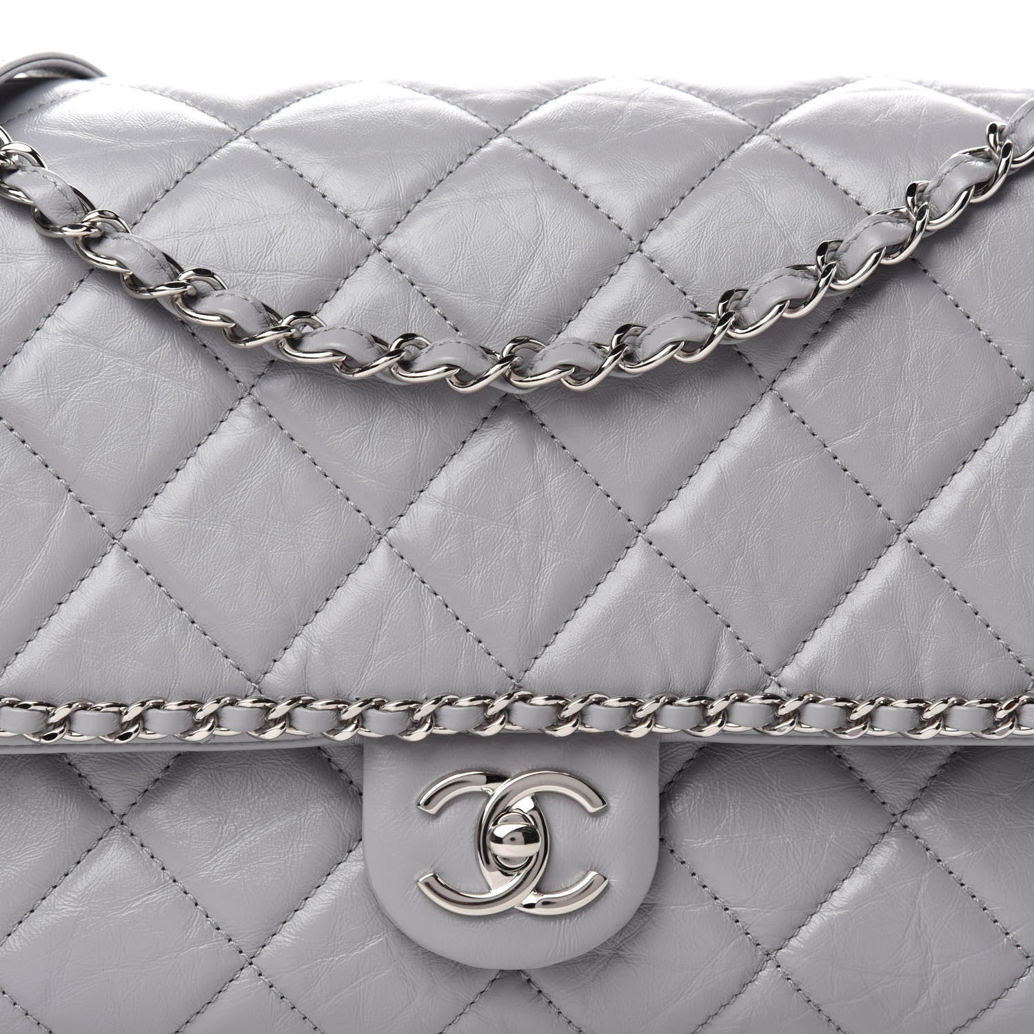 Chanel Crumpled Calfskin Large Chain All Over Flap Grey 8 of 10