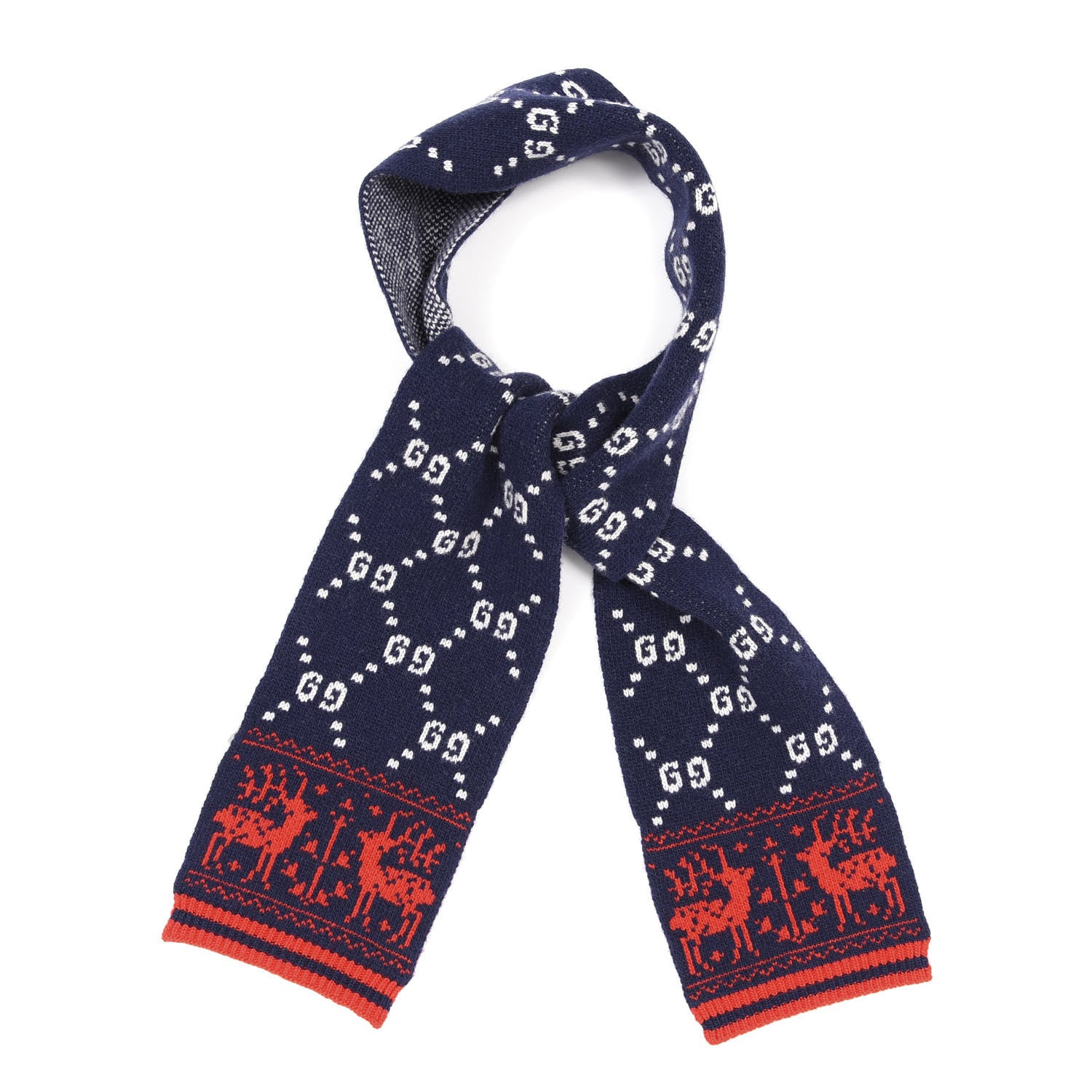 Gucci Wool Childrens GG Monogram Scarf Navy Red 1 of 3