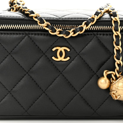 Chanel Lambskin Quilted Pearl Crush Small Vanity Case With Chain Black 8 of 13