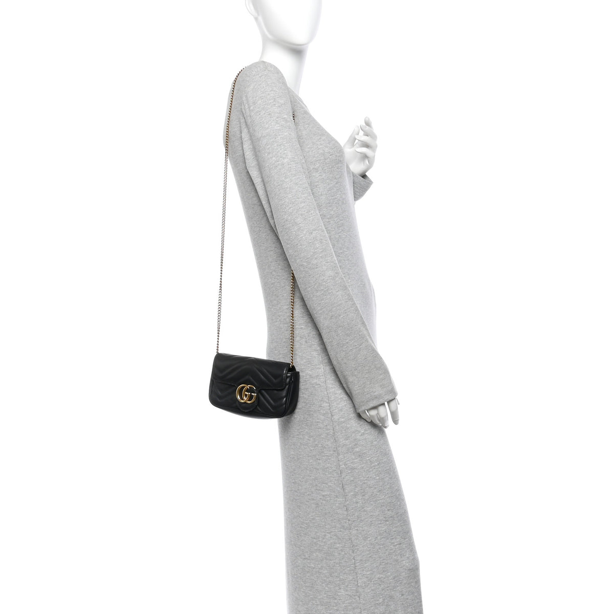 Gucci Calfskin Matelasse Super Mini GG Marmont Shoulder Bag Black 2 of 12