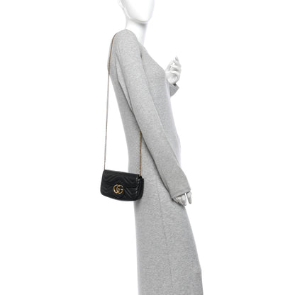 Gucci Calfskin Matelasse Super Mini GG Marmont Shoulder Bag Black 2 of 12