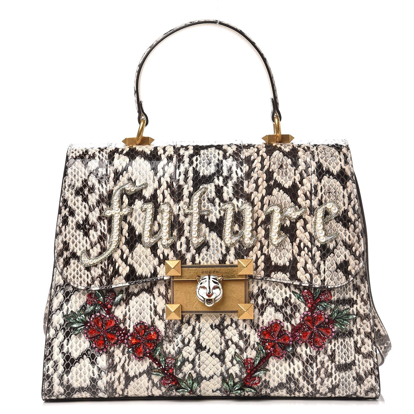 Snakeskin Embroidered Medium Osiride Top Handle Bag