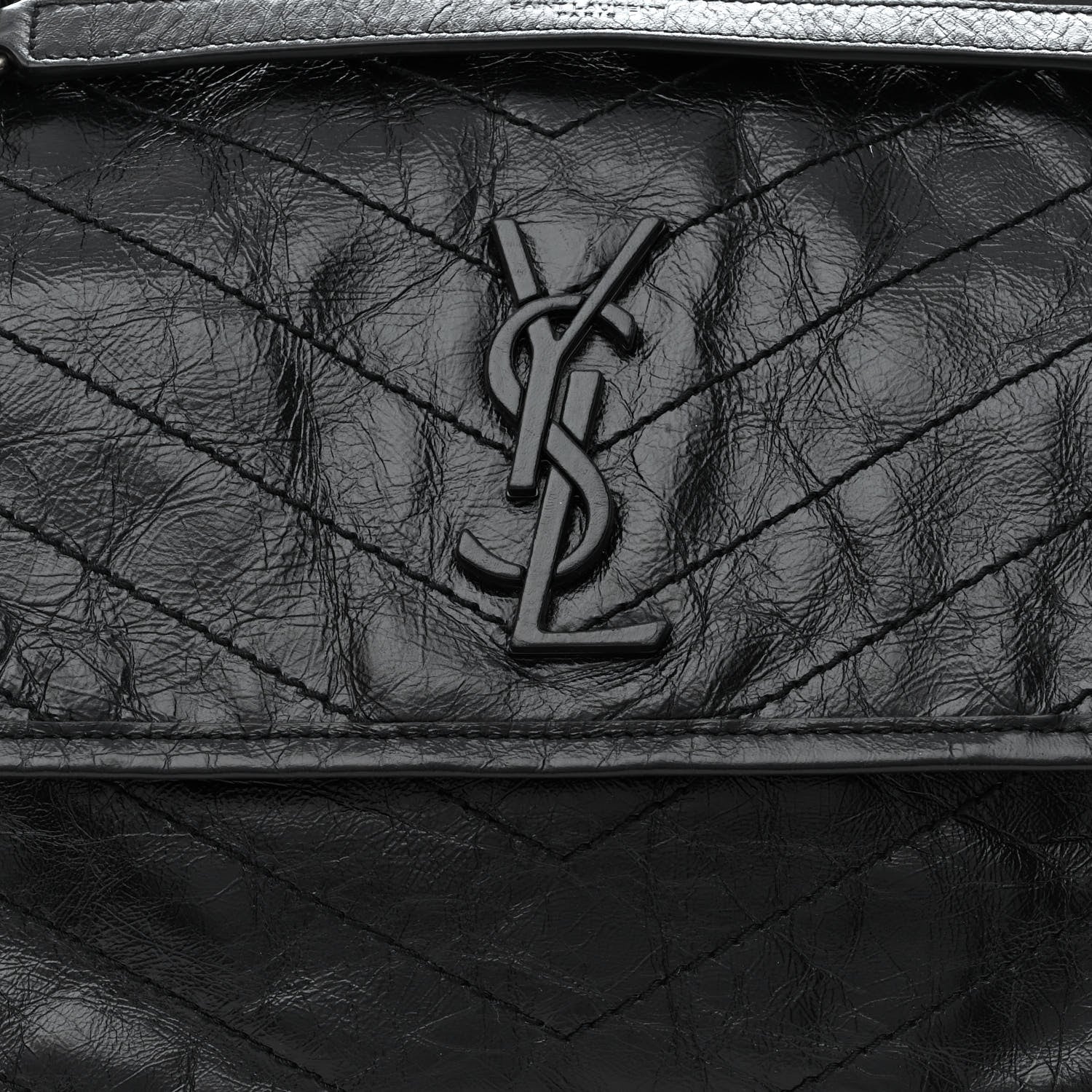 Saint Laurent Crinkled Calfskin Matelasse Monogram Medium Niki Chain Satchel Black 8 of 10