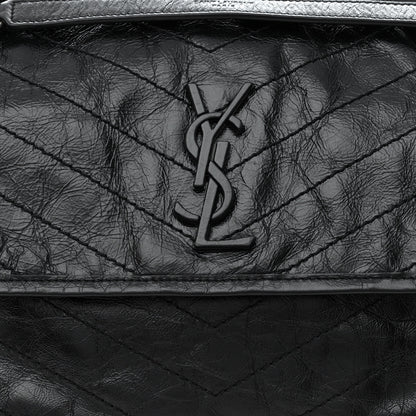 Saint Laurent Crinkled Calfskin Matelasse Monogram Medium Niki Chain Satchel Black 8 of 10
