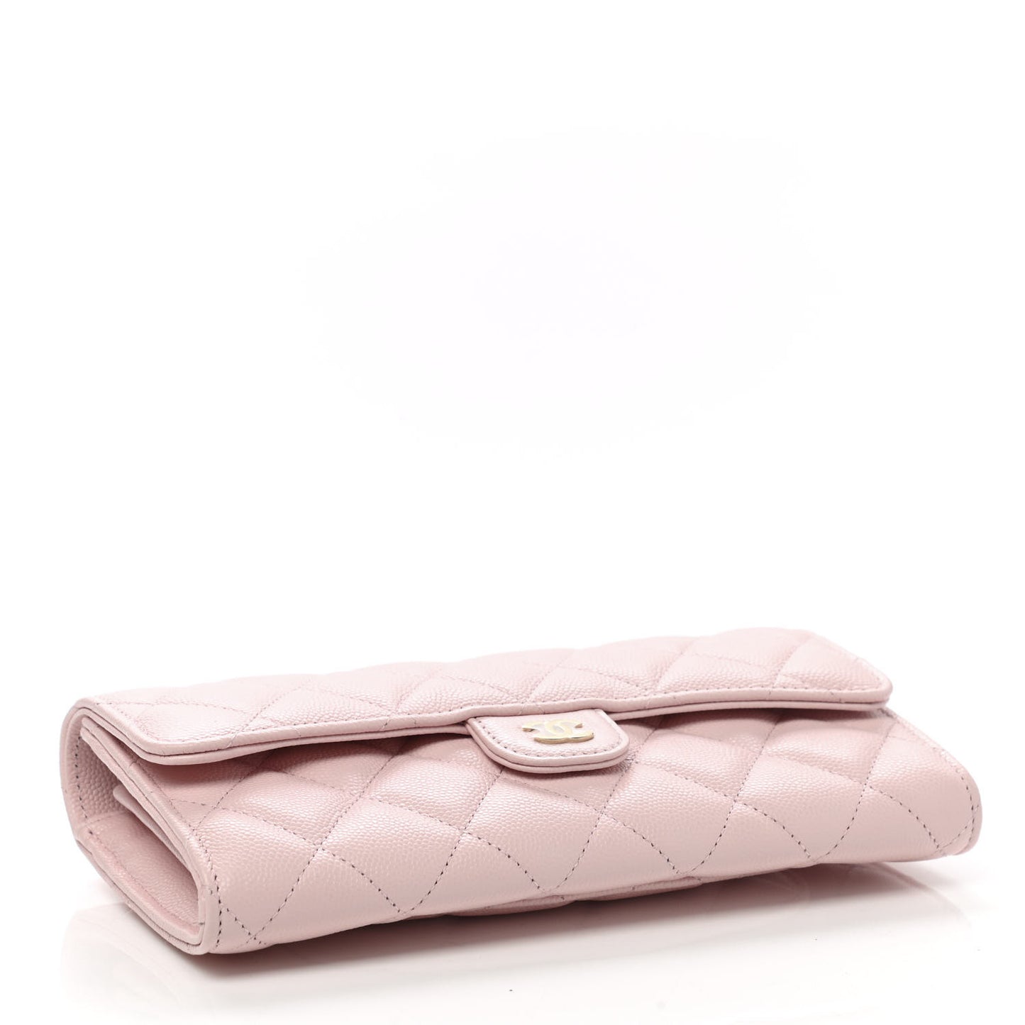 Caviar Quilted Large Gusset Flap Wallet Light Pink
