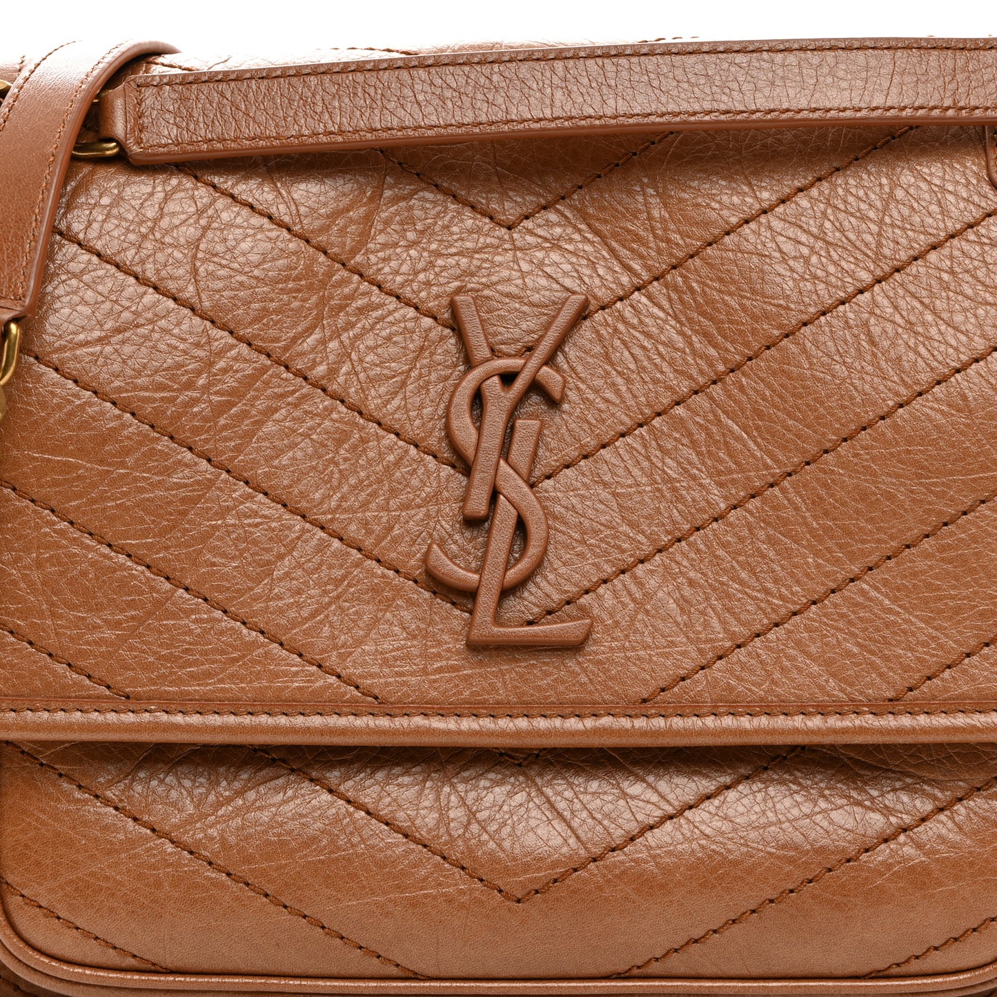 Crinkled Calfskin Matelasse Monogram Medium Niki Chain Satchel Caramel