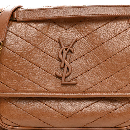Saint Laurent Crinkled Calfskin Matelasse Monogram Medium Niki Chain Satchel Caramel 8 of 10