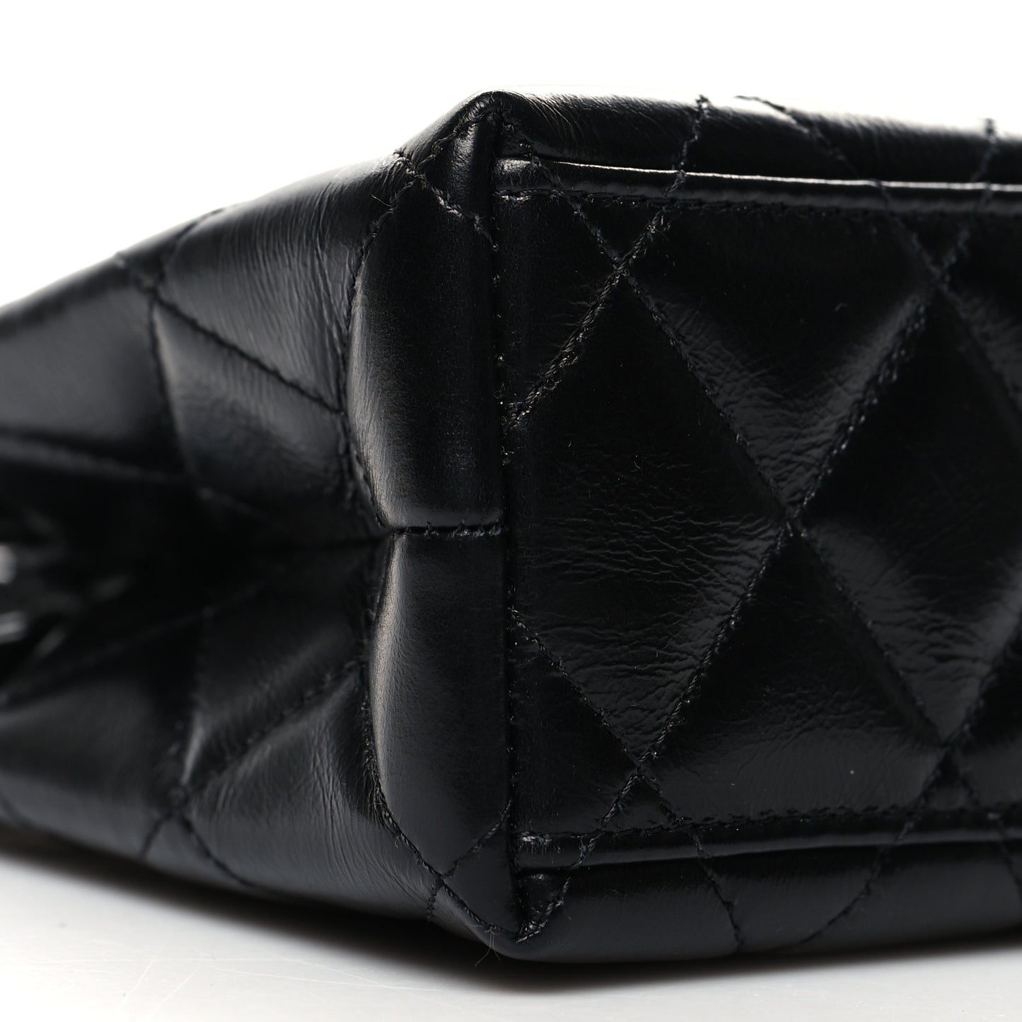 Shiny Aged Calfskin Quilted Nano Kelly Shopper Black