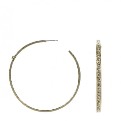 Chanel Crystal CC Hoop Earrings Gold Pale Pink 1 of 6