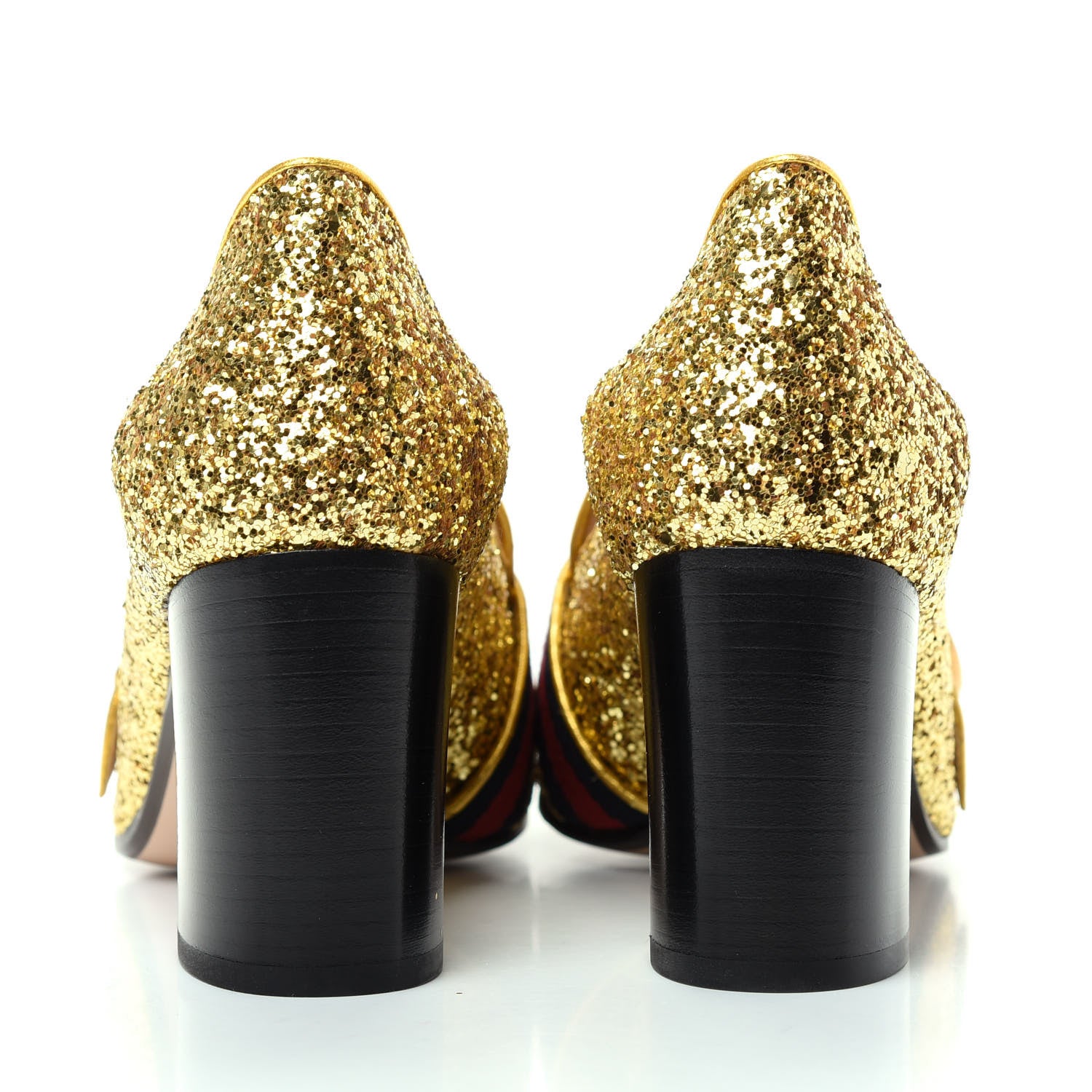 Gucci Glitter Nappa Web Peyton 75mm Loafer Pumps 38.5 Oro Vecchio 7 of 11