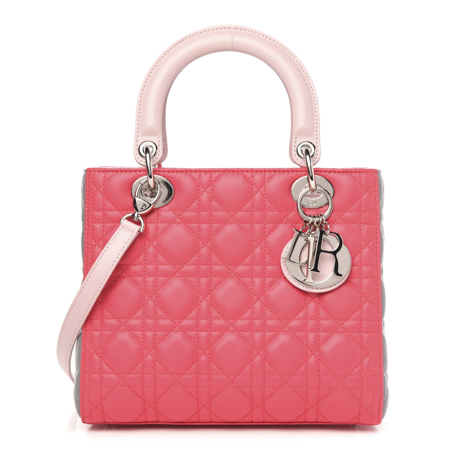 Lambskin Cannage Medium Tri-Color Lady Dior Fuchsia