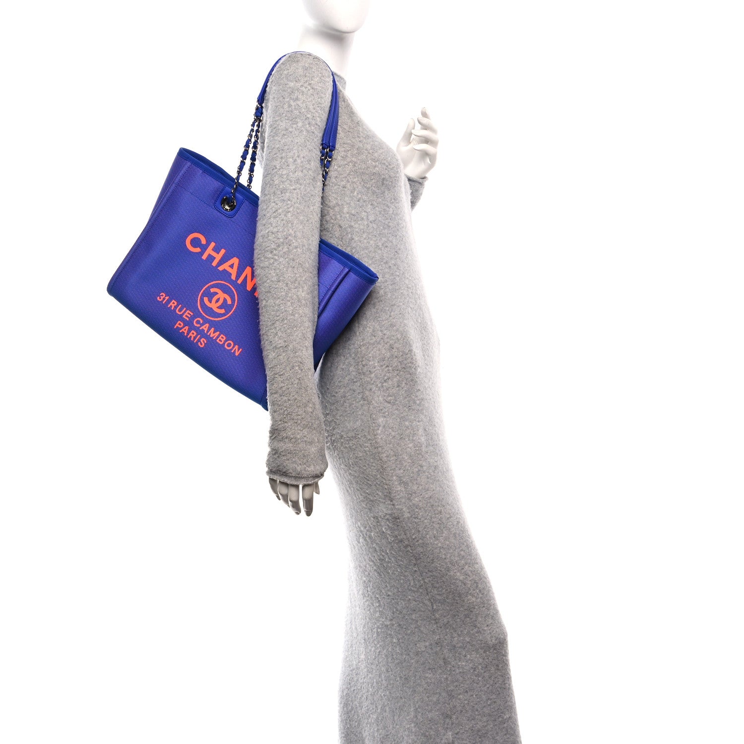 Chanel Mixed Fibers Small Deauville Tote Blue Orange 1814168