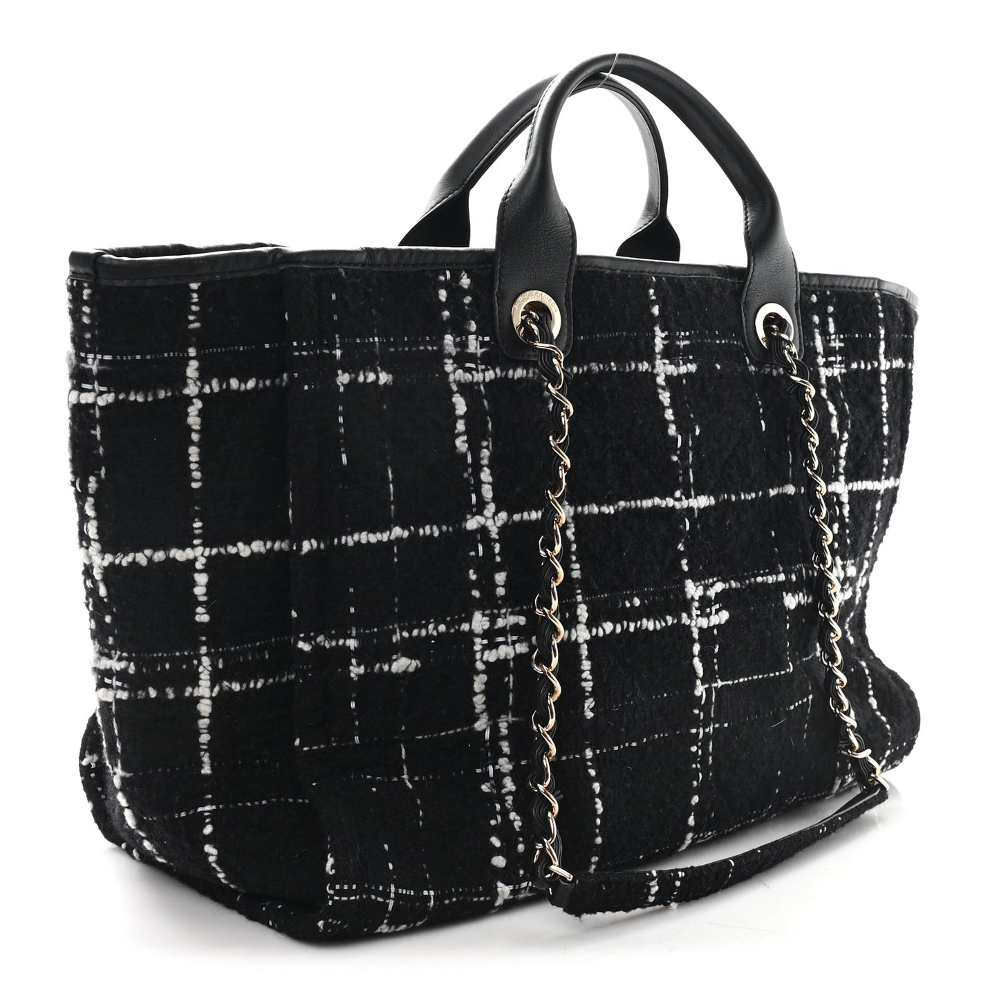 Tweed Medium Deauville Tote Black White Multicolor