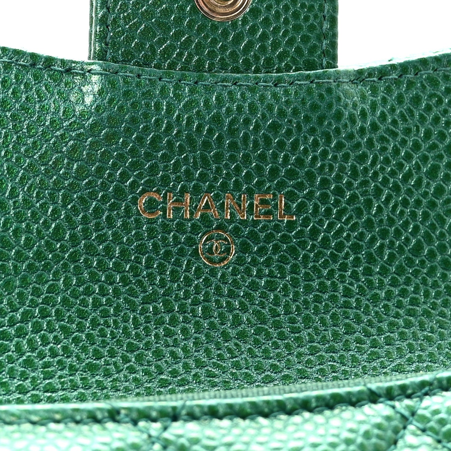 Chanel Metallic Caviar Quilted Flap Card Holder Wallet Green 6 of 8