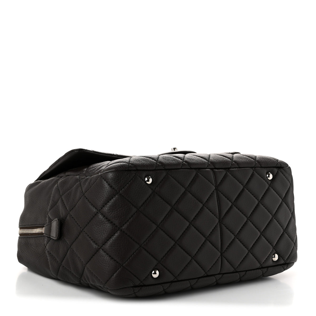 Lambskin Quilted Travel Flap Tote Dark Brown