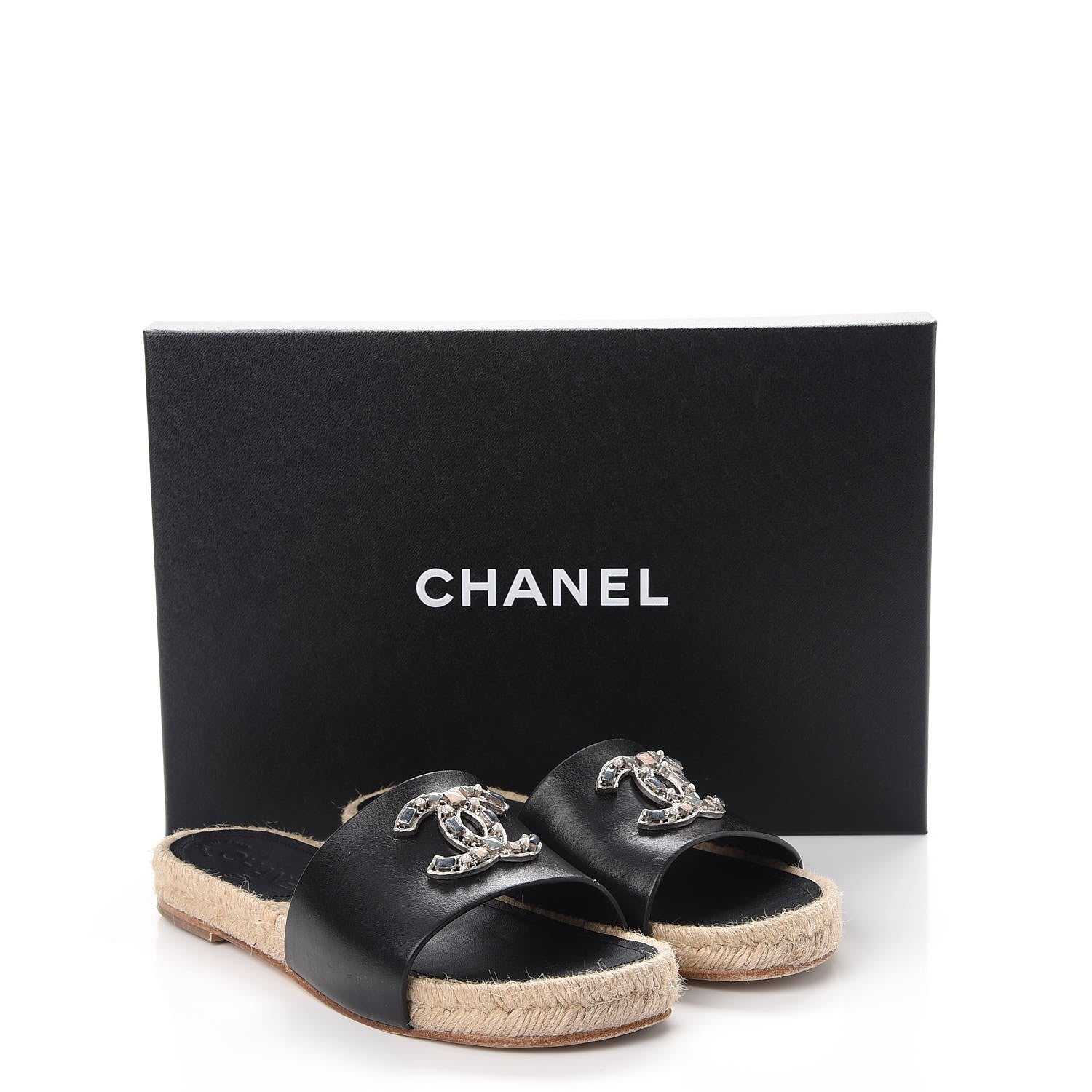 Chanel Calfskin Gripoix CC Espadrille Sandals 35.5 Black 12 of 12