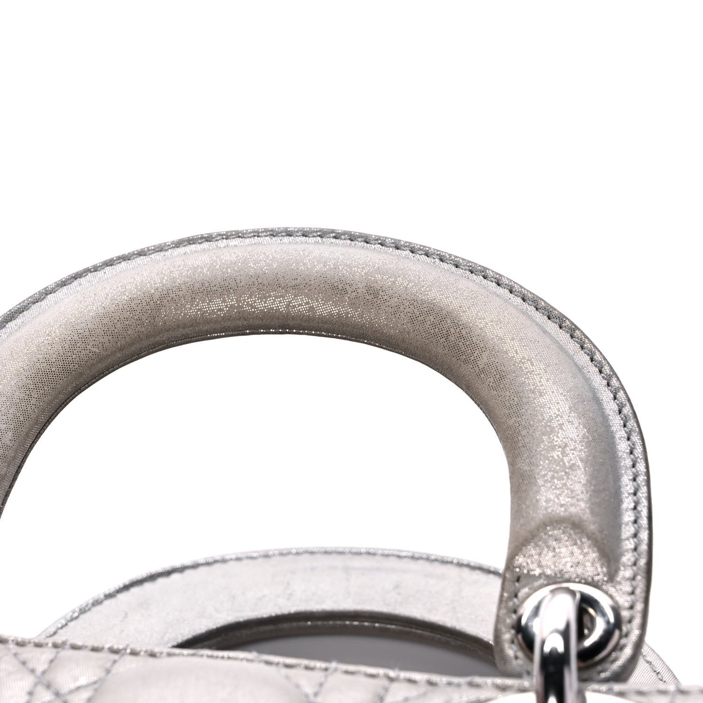 Metallic Lambskin Cannage Mini Lady Dior Silver