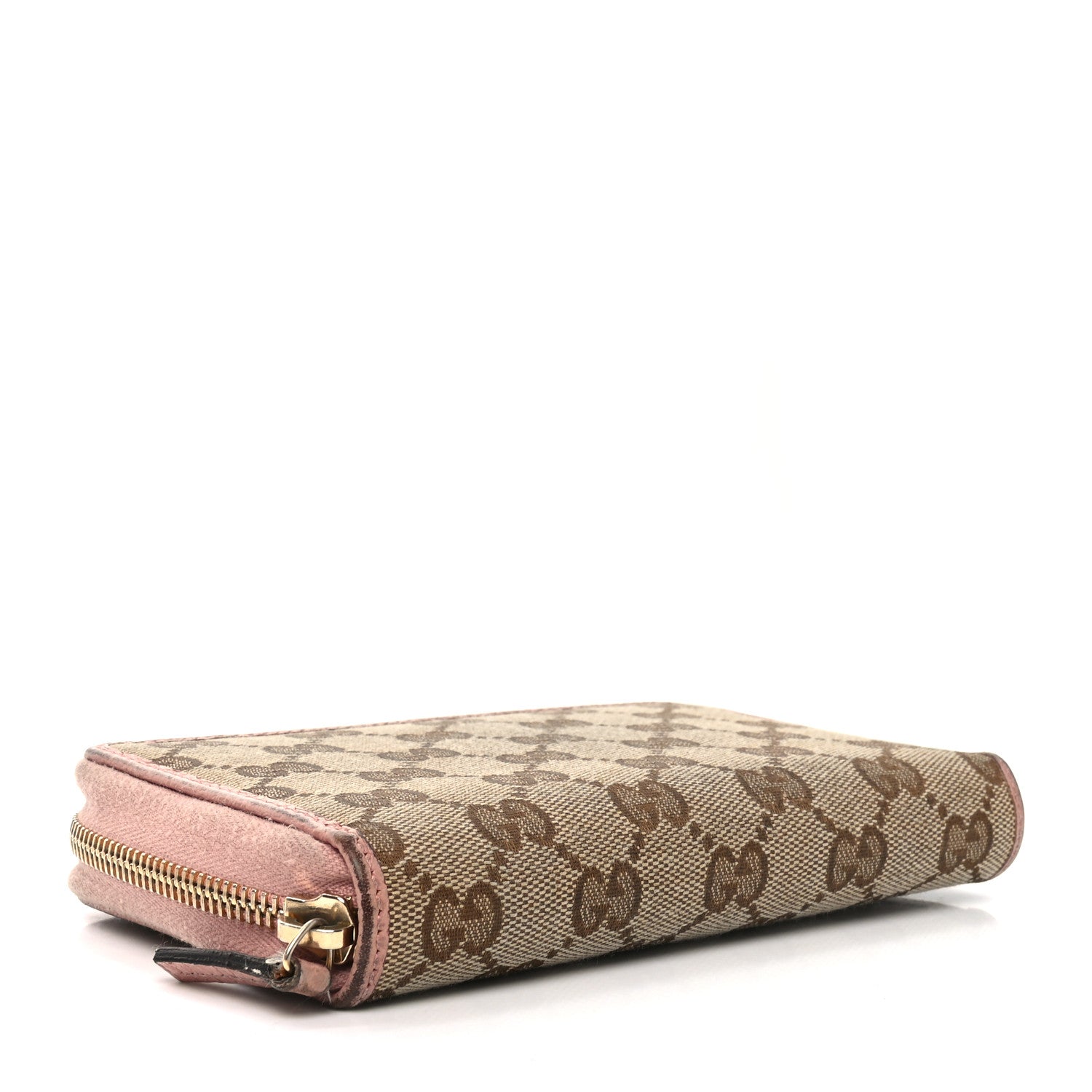 Gucci Monogram Dollar Calfskin Zip Around Compact Wallet Beige Ebony Soft Pink 4 of 9