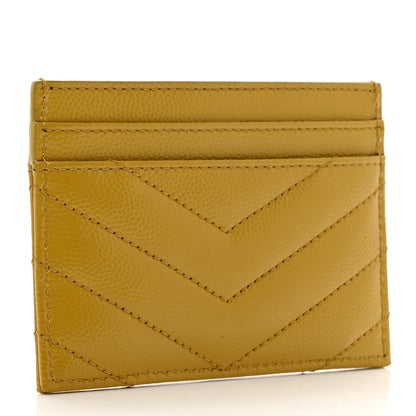 Saint Laurent Grain De Poudre Matelasse Chevron Monogram Credit Card Case Light Chartreuse 3 of 7