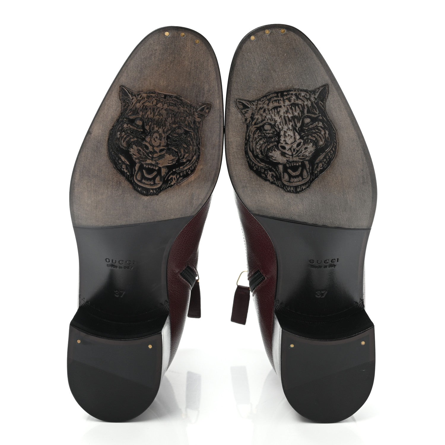 Gucci Goatskin Kitten Chain Horsebit Ankle Boots 37 Bordeaux 5 of 18