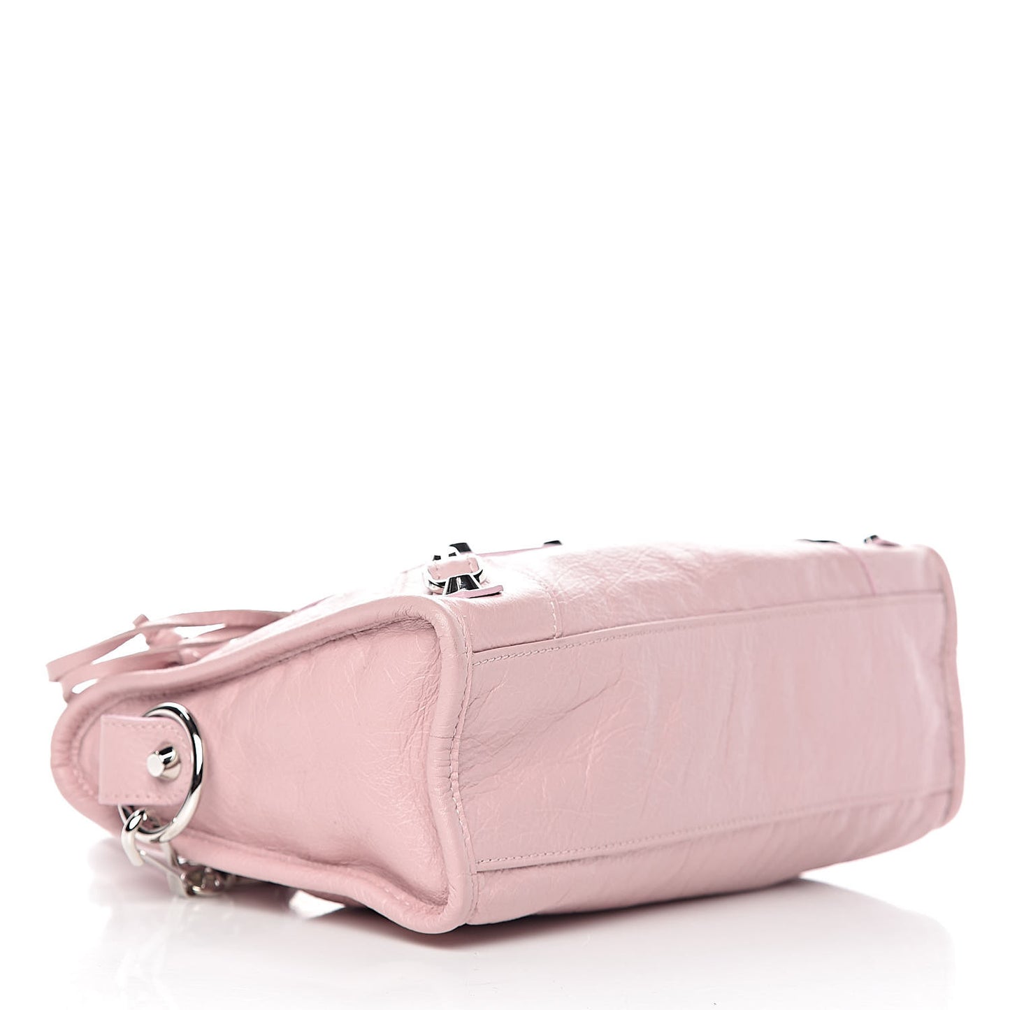 Agneau Classic Silver Hardware Mini City Logo Strap Pale Rose Black
