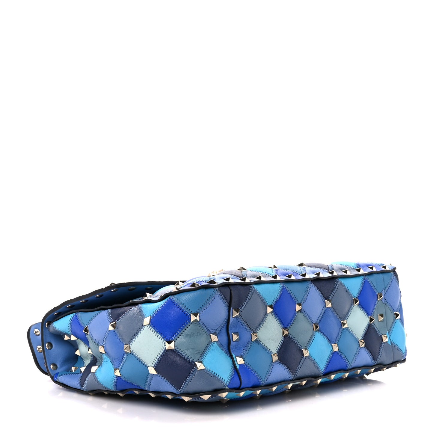 Lambskin Patchwork Medium Rockstud Spike Shoulder Bag Angel Blue