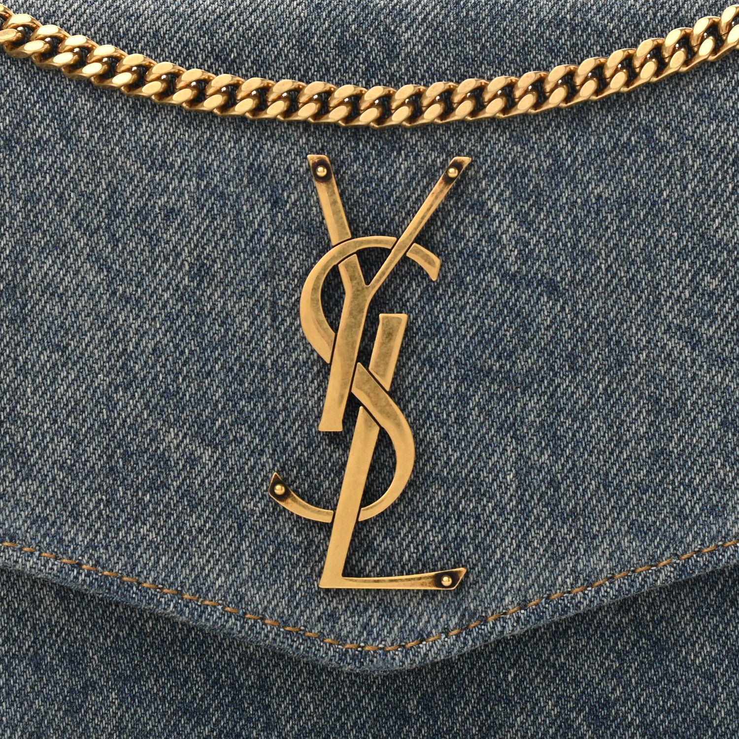 Saint Laurent Denim Monogram Chain Wallet Rodeo Blue Cinnamon 8 of 11