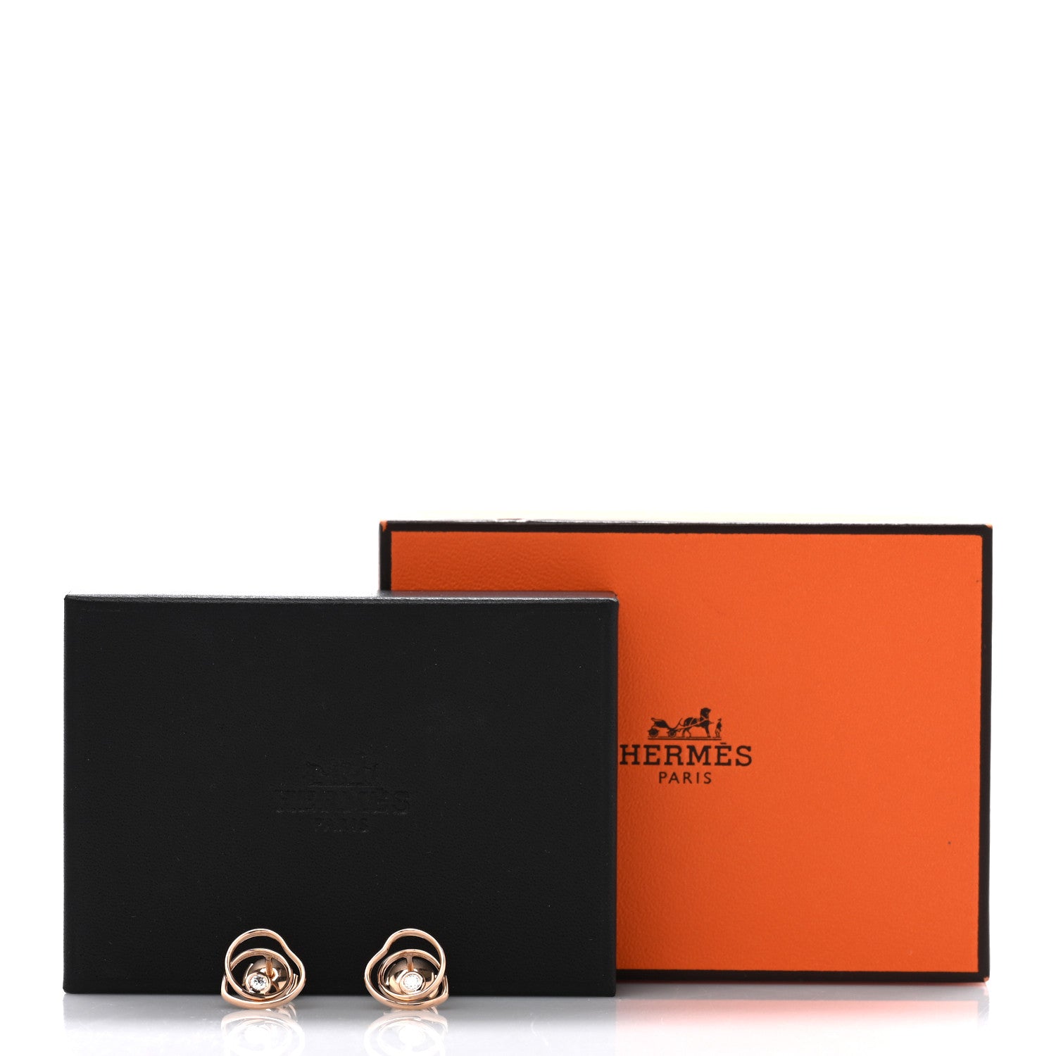 Hermes 18K Rose Gold Diamond TPM Vertige Coeur Earrings 5 of 5