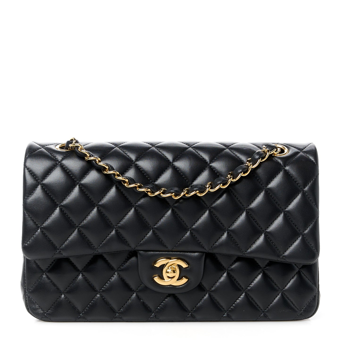 Lambskin Quilted Medium Double Flap Black