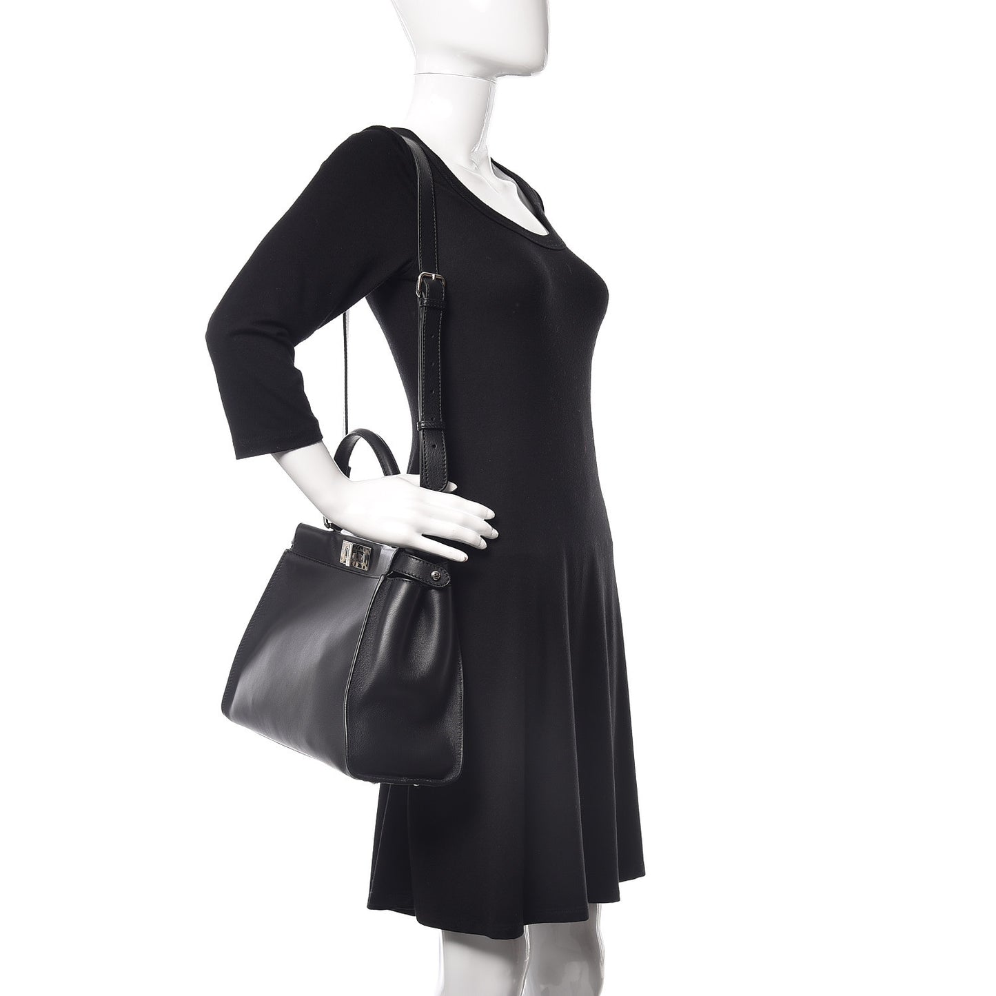 Vitello Dolce Shiny Nappa Plexglass Granite Medium Peekaboo Iconic Satchel Black