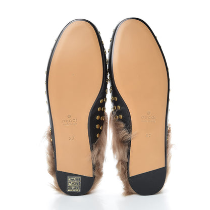 Gucci Calfskin Lambswool Studded Womens Princetown Slippers 37 Black 5 of 8