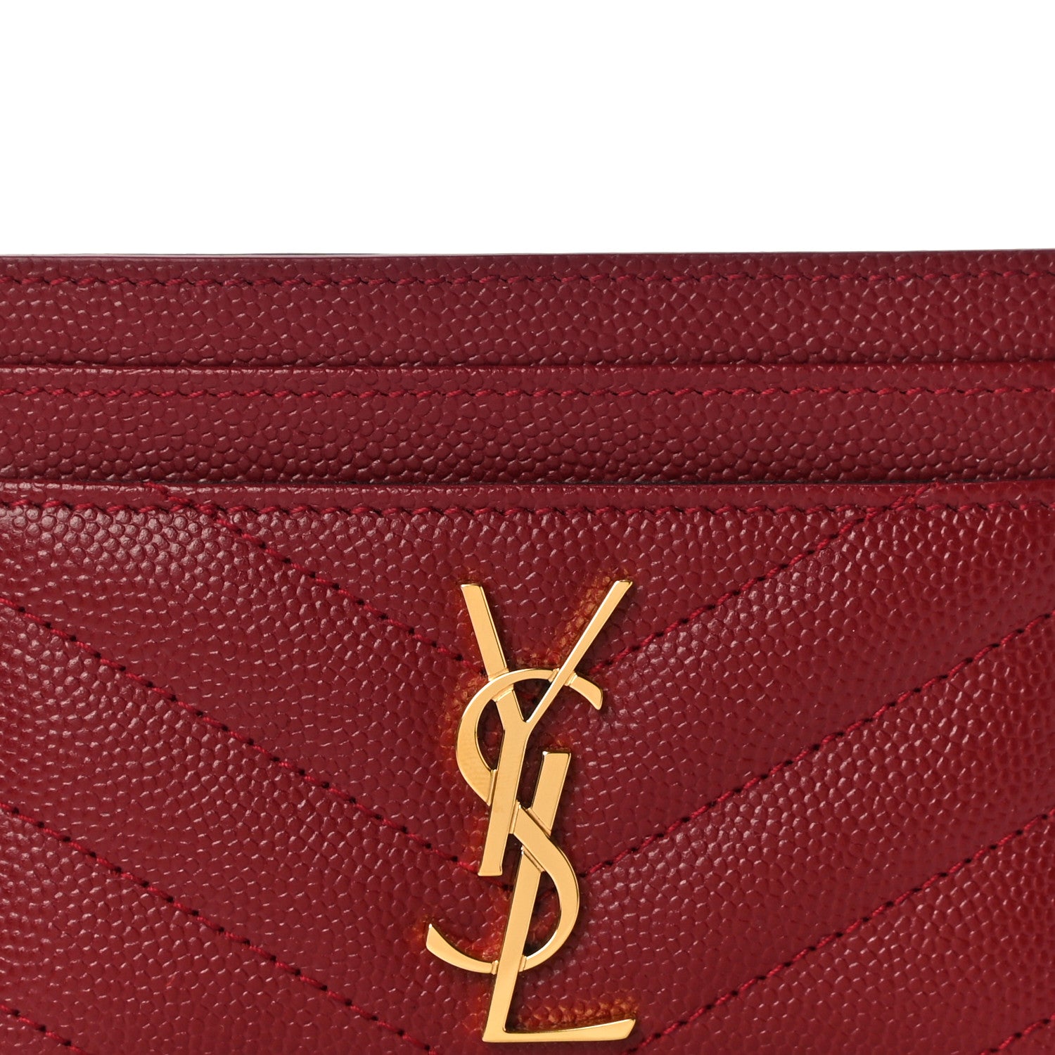 Saint Laurent Grain De Poudre Matelasse Chevron Monogram Credit Card Case New Red 8 of 11