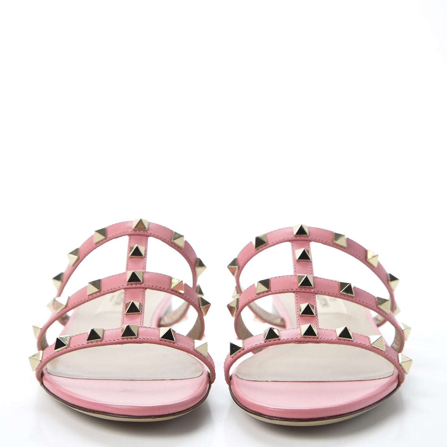 Nappa Rockstud Caged Flat Slide Sandals 36 Paradise Rose