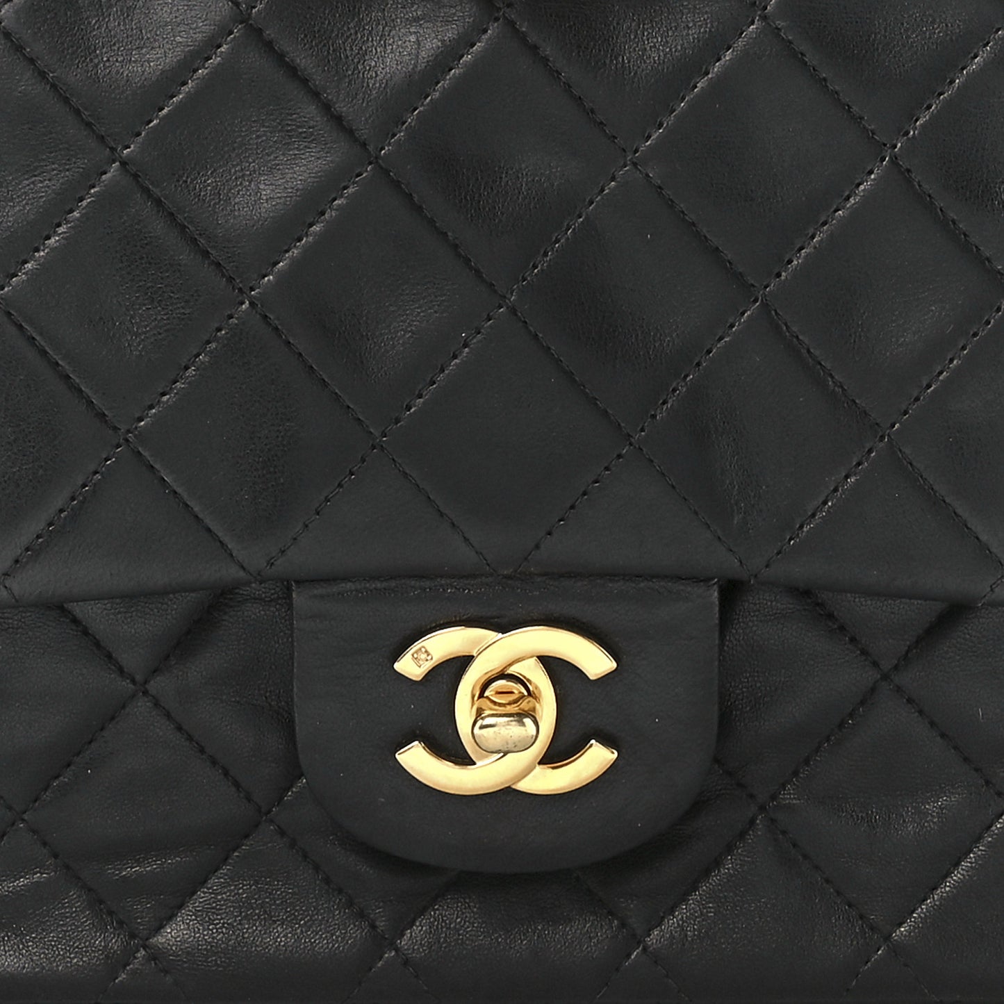 Lambskin Quilted Medium Double Flap Black
