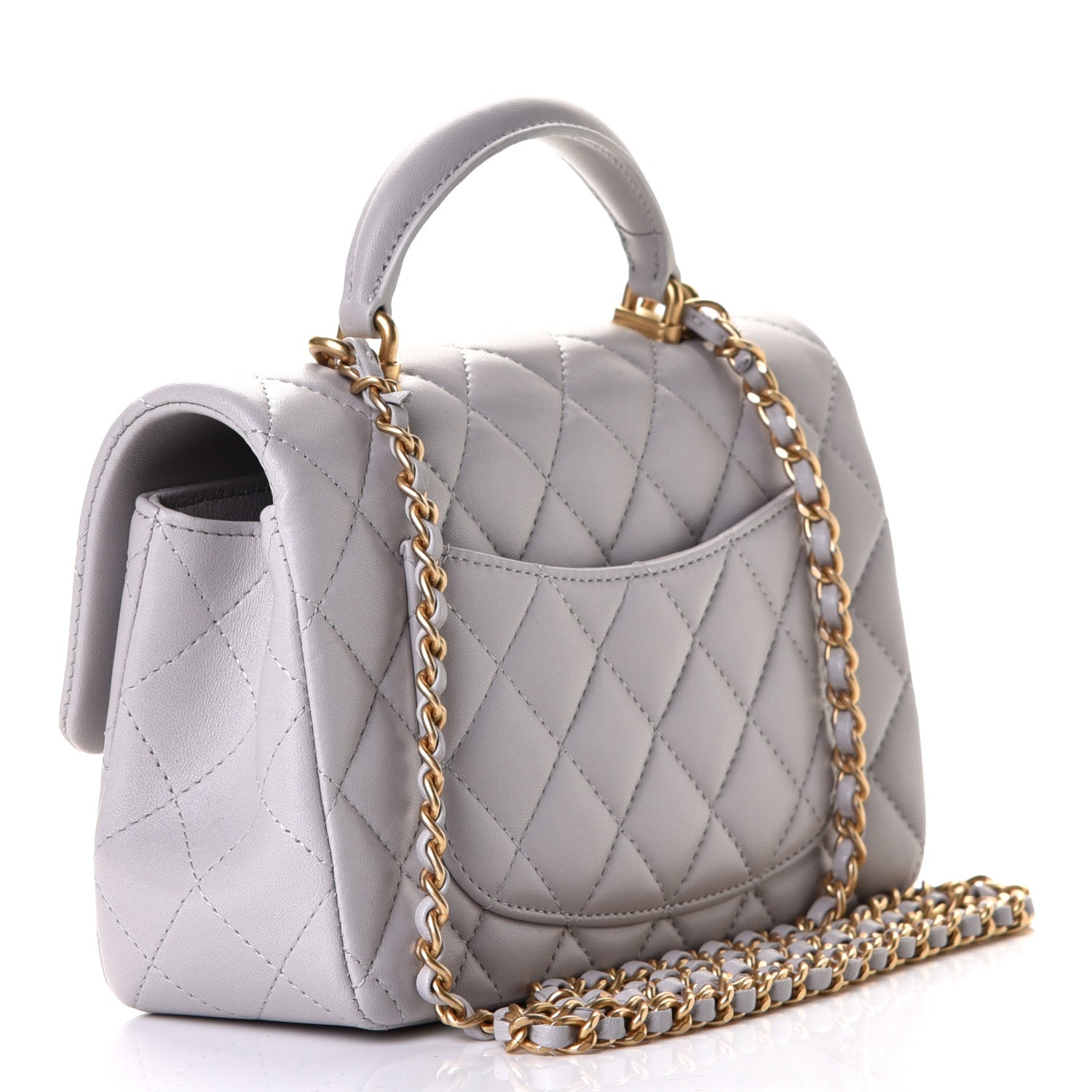 Chanel Lambskin Quilted Mini Top Handle Rectangular Flap Grey 2 of 4