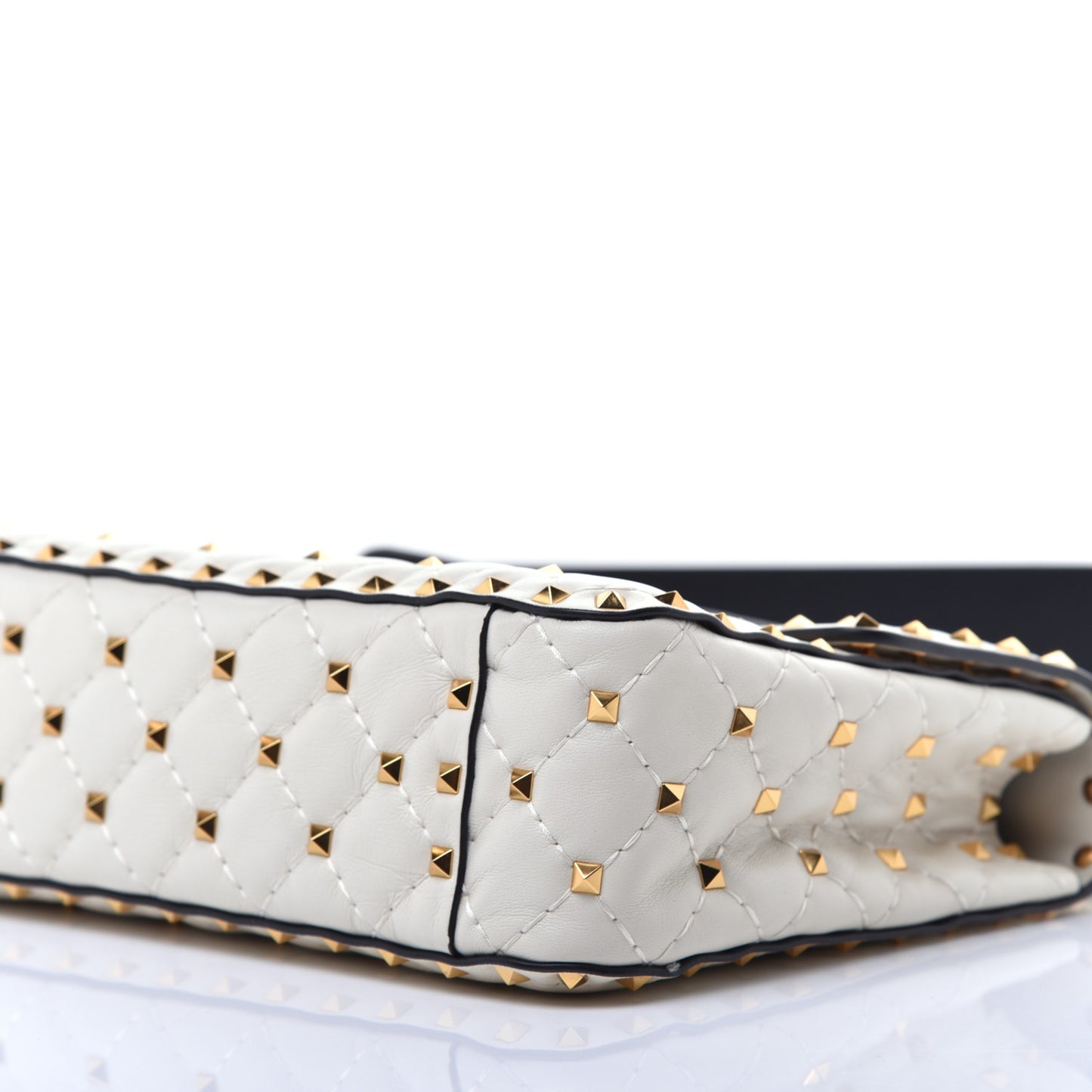 Lambskin Leopard Print Medium Rockstud Spike Shoulder Bag Ivory