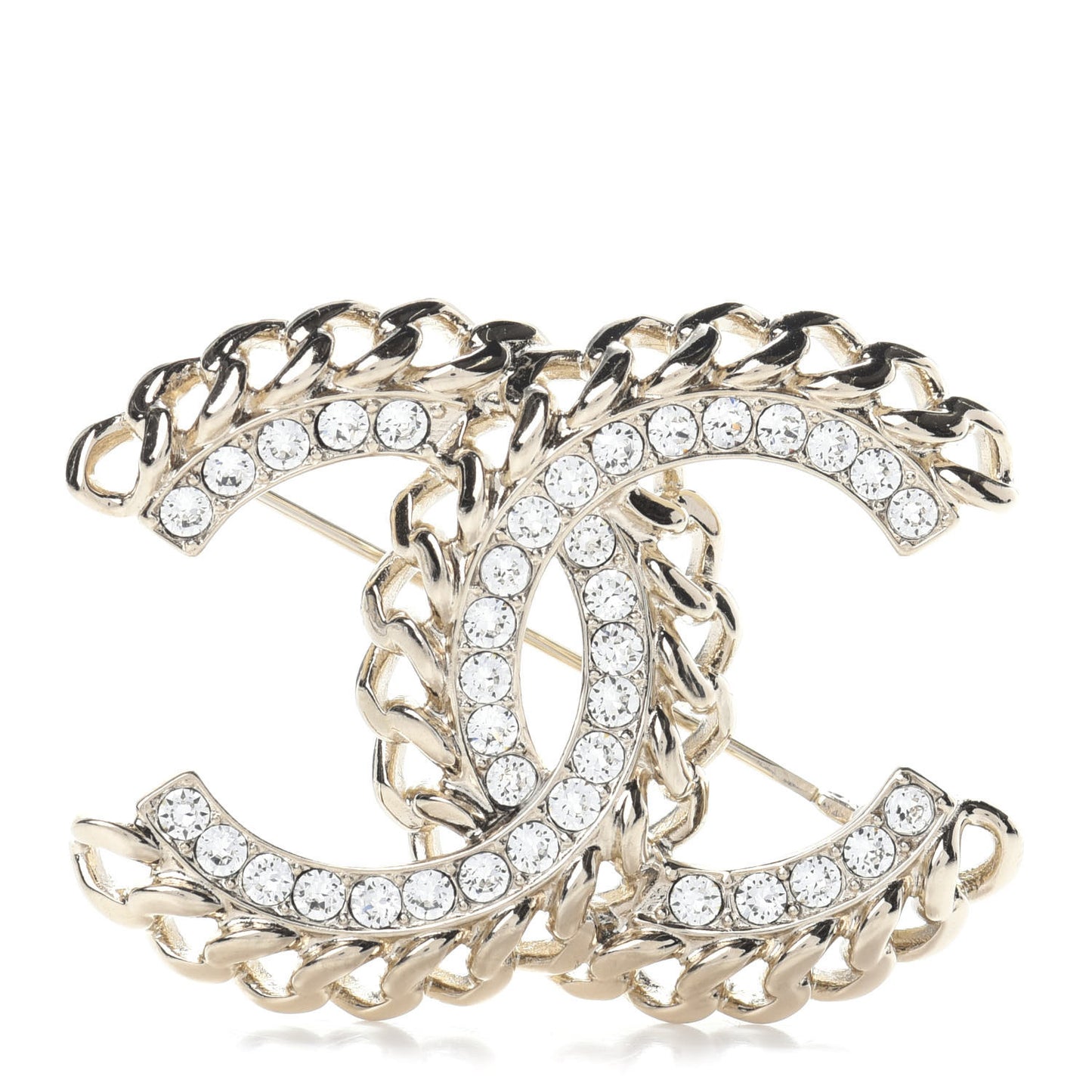 Crystal Chain CC Brooch Gold